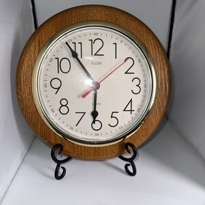 ELGIN Oak Wood Analog 10.5 Quartz Hanging Wall Clock Americana Style Round